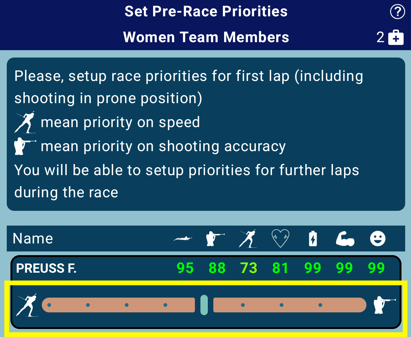 PreRace Settings