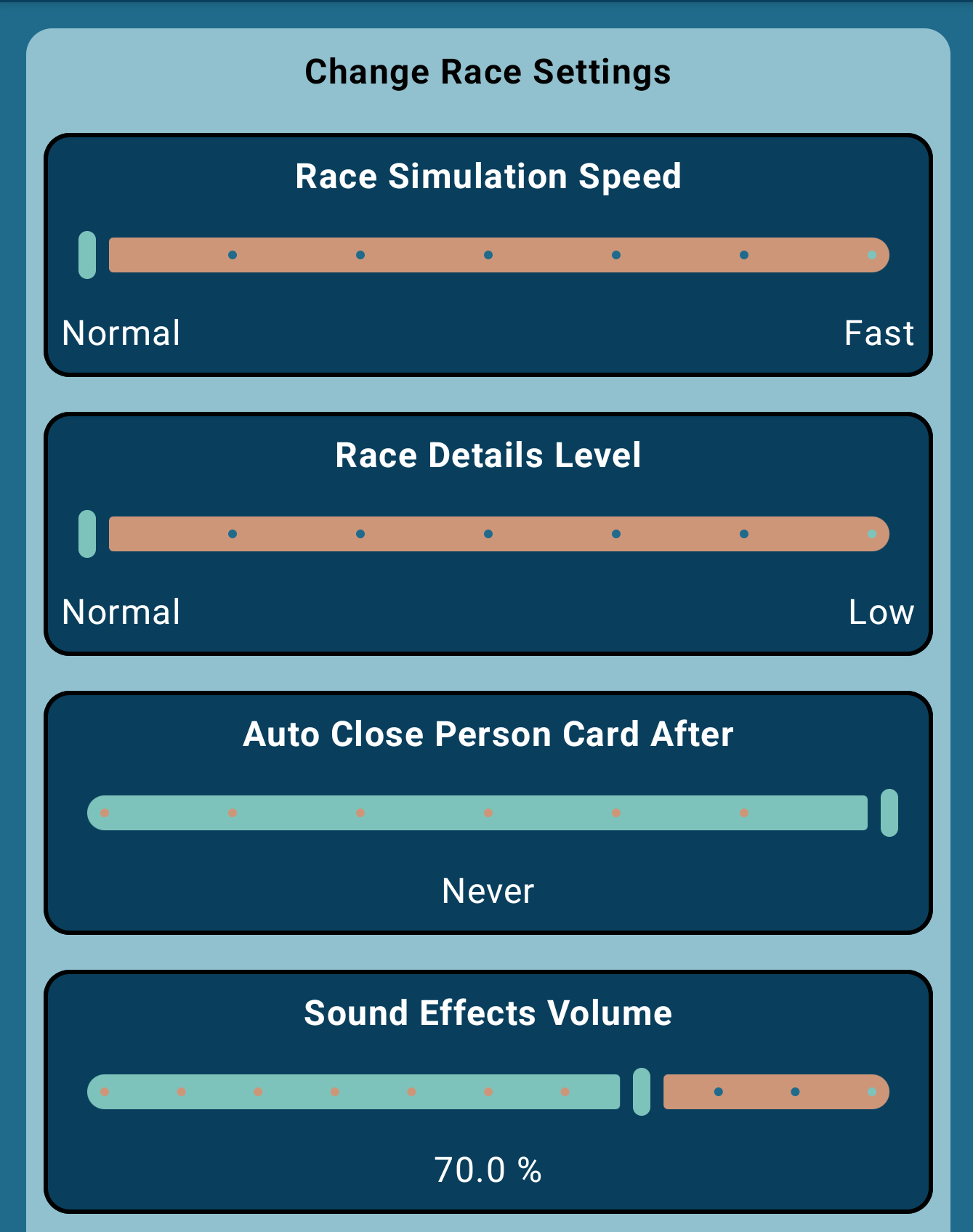 Race Simulation Settings